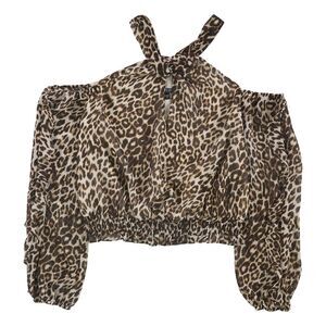 GUESS Womens Hannaa Cold Shoulder Blouse, brown, XS